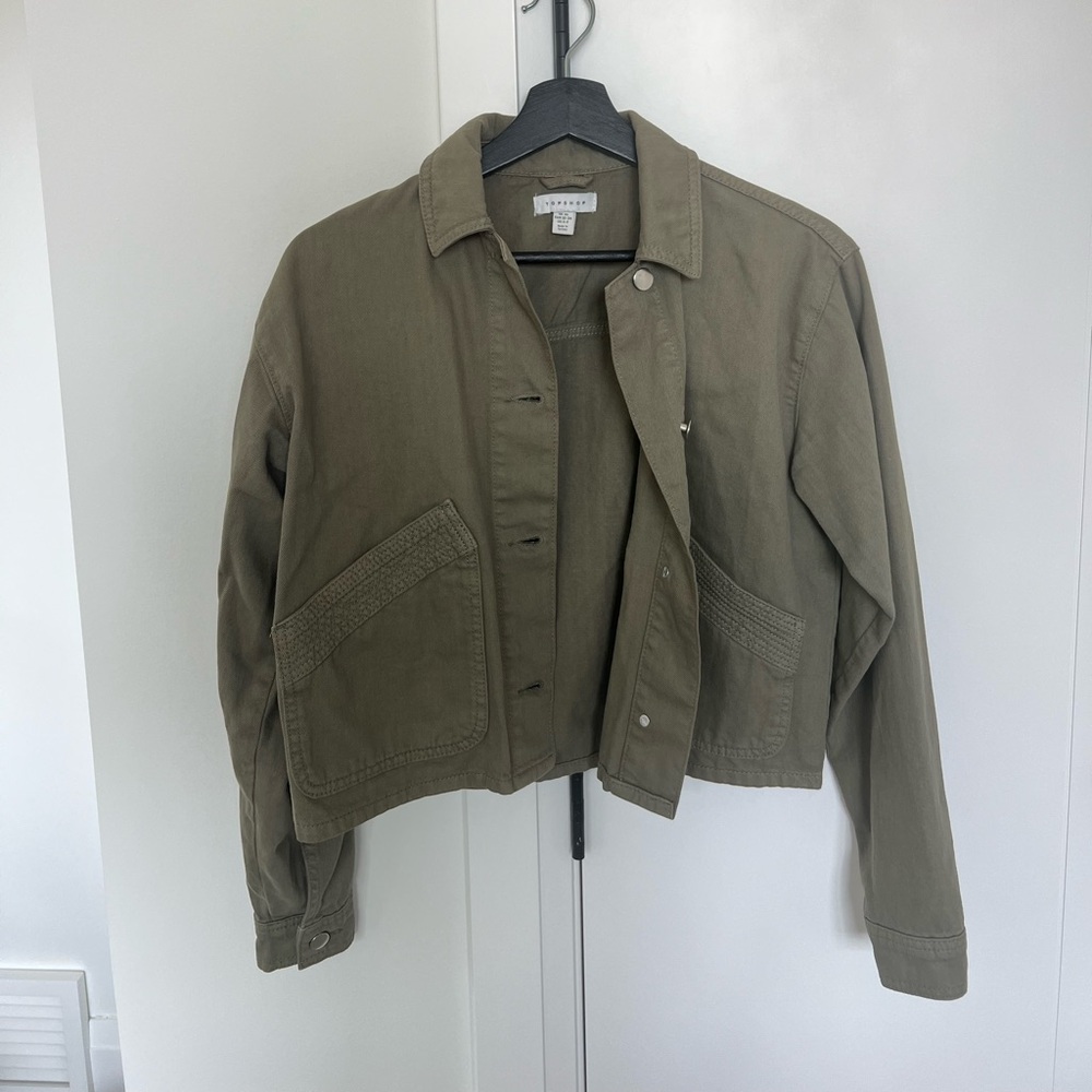 Topshop Green Cropped Jacket